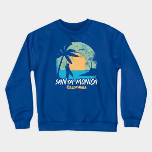 Retro Sunset Santa Monica, California Surfing // Retro Surfer Beach Crewneck Sweatshirt